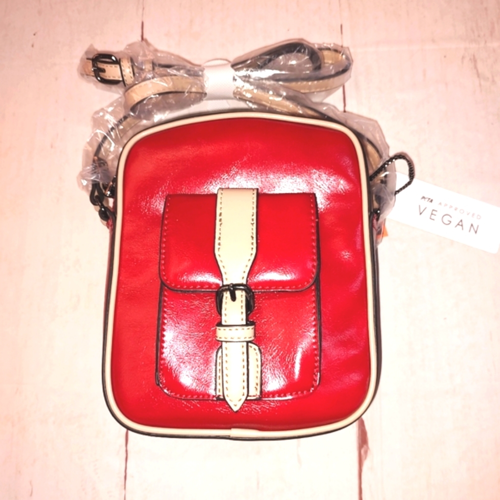 Diophy Cherry Red Two Tone Messenger Bag Vegan  NWT